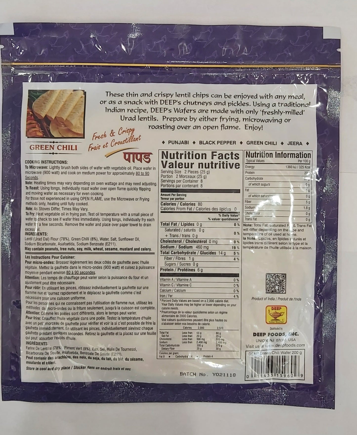 Deep Green Chili Wafer (Papad)-Pack of 5
