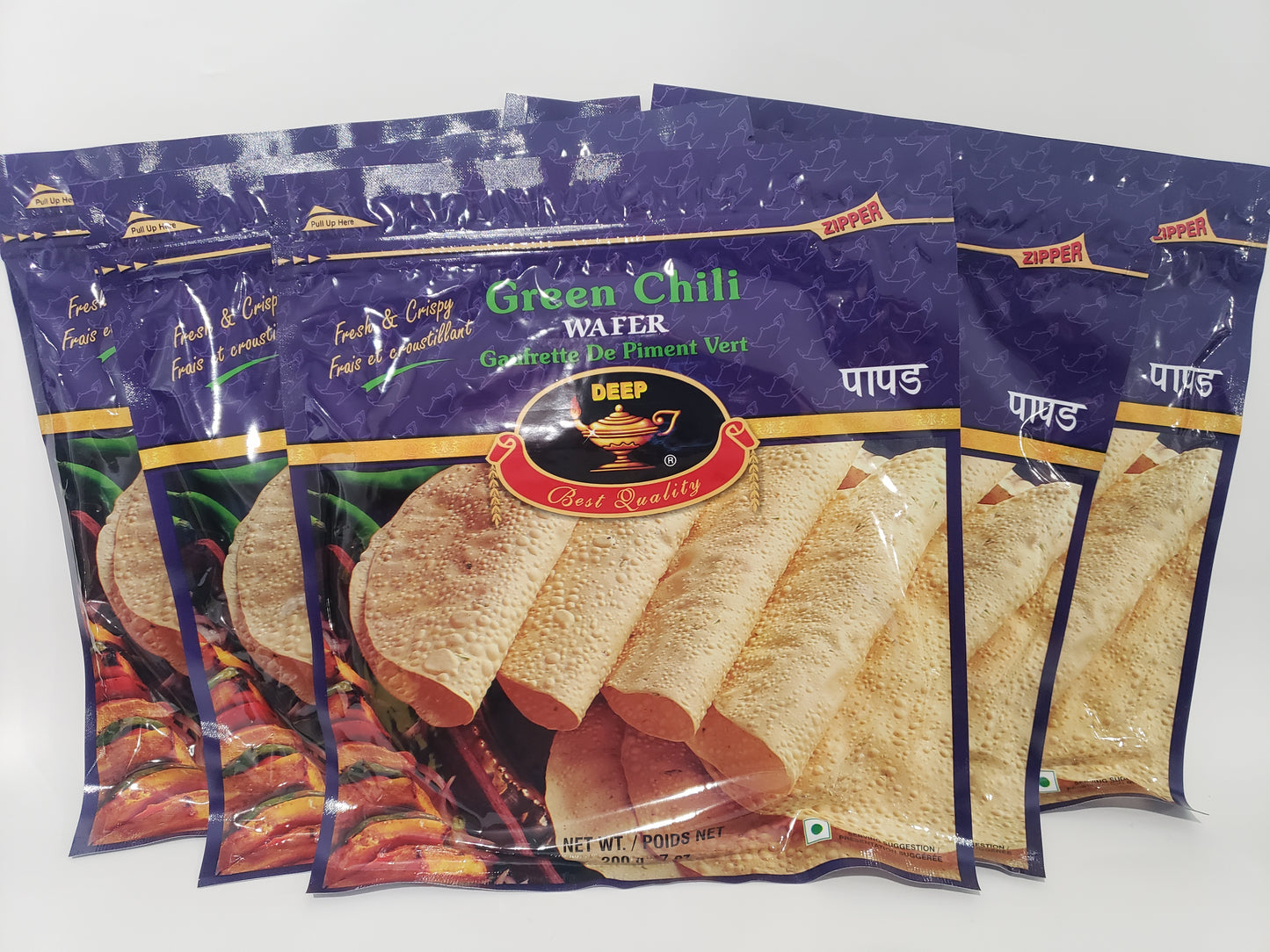 Deep Green Chili Wafer (Papad)-Pack of 5