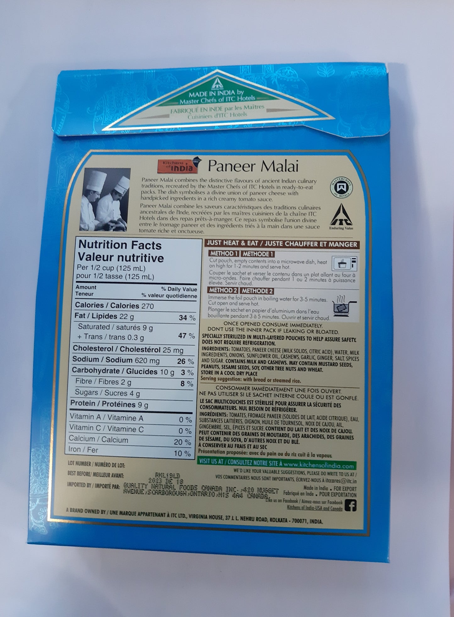 Kitchens Of India Ready To Eat Malai Paneer, Creamy Paneer Cheese Curry- Pack of 6 X 270ml.