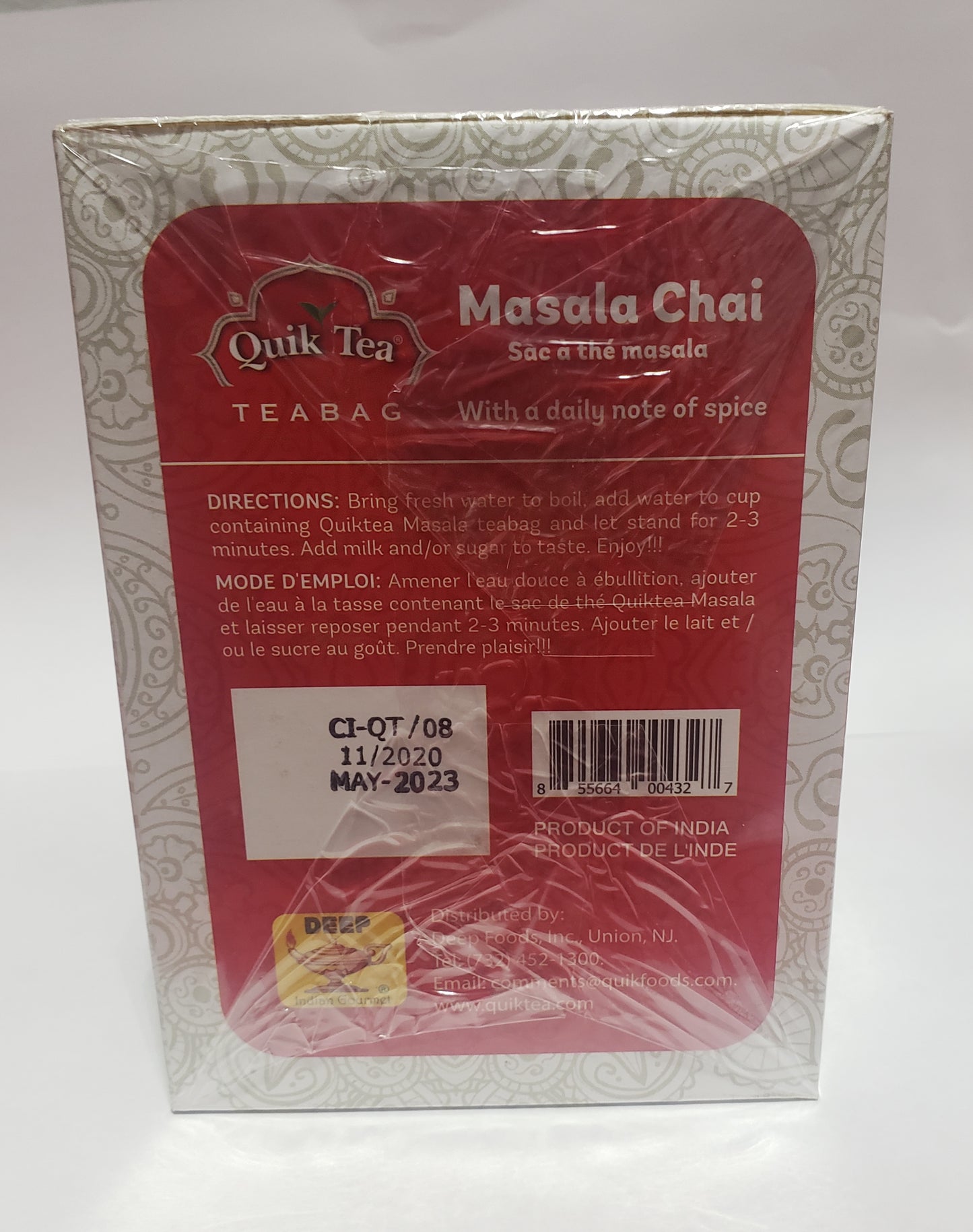 Quik Tea Masala Chai Tea Bags- Pack of 72 bags