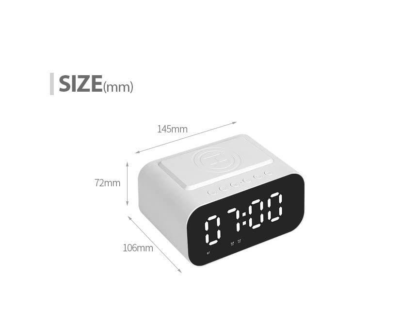 Digital Alarm Clock,Bluetooth Speaker,FM & 10W Fast Wireless Charger Station & USB C Charging Port with Aux Input,Temperature Display with Handsfree Call Functions,White,BT510