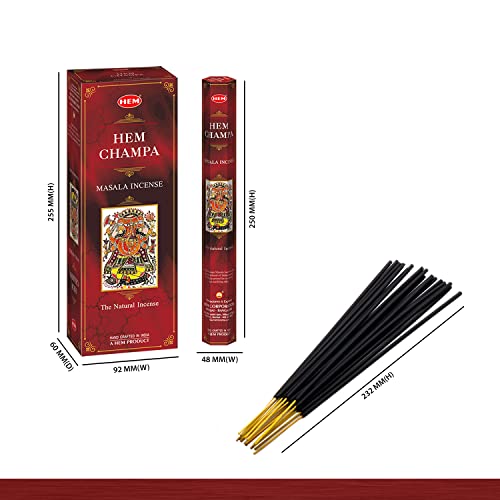 Hem Champa - 90 Masala Sticks (120 Grams) Box - HEM Incense-Pack of 6 x 20 g