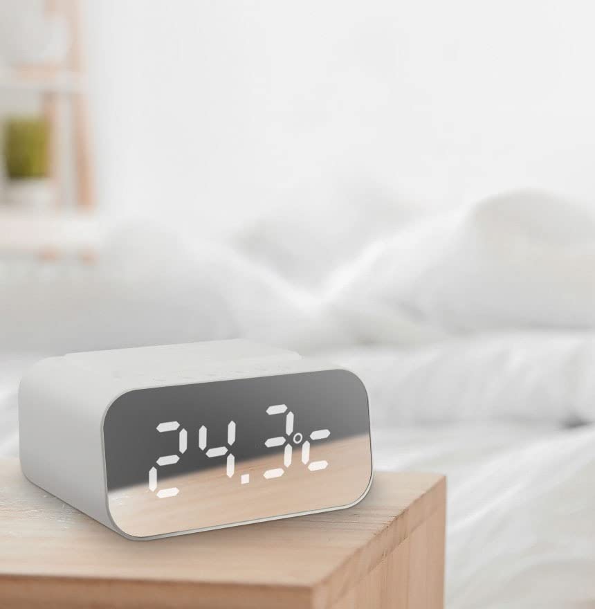 Digital Alarm Clock,Bluetooth Speaker,FM & 10W Fast Wireless Charger Station & USB C Charging Port with Aux Input,Temperature Display with Handsfree Call Functions,White,BT510