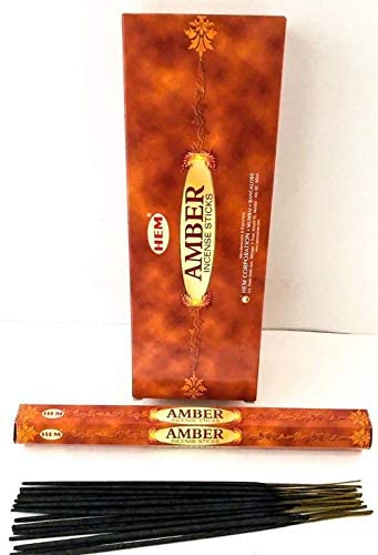 HEM Amber Sandal Incense Sticks Agarbatti Indian Natural Fragrance Hand Rolled- Pack of 6