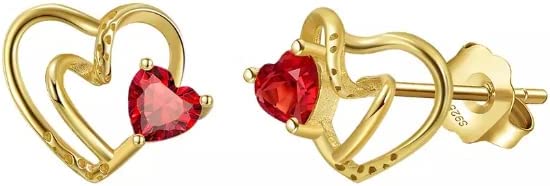 925 Sterling Silver -Original Natural Stone Garnet Earrings Sterling Silver Gemstone Jewelry- Heart Shape