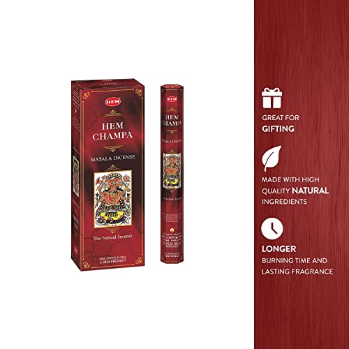 Hem Champa - 90 Masala Sticks (120 Grams) Box - HEM Incense-Pack of 6 x 20 g