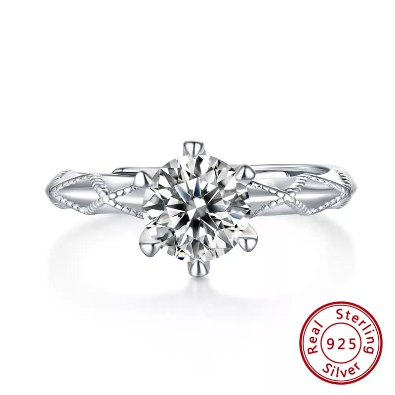 1Ct-Moissanite Diamond Ring -Elegant Engagement Ring -in 925 Pure Silver for Wedding/anniversary/Gift- Adjustable to fit most Size- (SMR07)-Comes with Gift Box