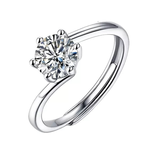 1Ct-Moissanite Diamond Ring -Elegant Engagement Ring -in 925 Pure Silver for Wedding /anniversary/Gift- Adjustable to fit most Size- (SMR05)-Comes with Gift Box
