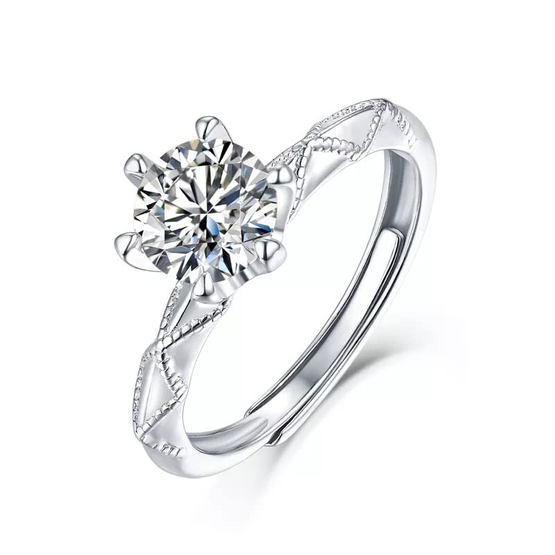 1Ct-Moissanite Diamond Ring -Elegant Engagement Ring -in 925 Pure Silver for Wedding/anniversary/Gift- Adjustable to fit most Size- (SMR07)-Comes with Gift Box