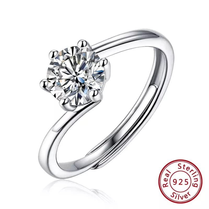 1Ct-Moissanite Diamond Ring -Elegant Engagement Ring -in 925 Pure Silver for Wedding /anniversary/Gift- Adjustable to fit most Size- (SMR05)-Comes with Gift Box