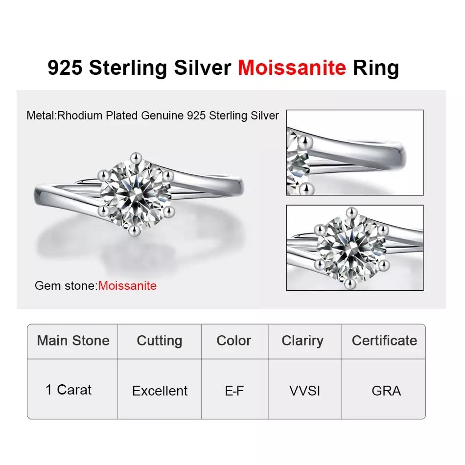 1Ct-Moissanite Diamond Ring -Elegant Engagement Ring -in 925 Pure Silver for Wedding /anniversary/Gift- Adjustable to fit most Size- (SMR05)-Comes with Gift Box