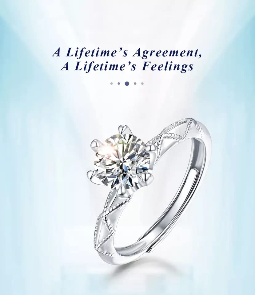 1Ct-Moissanite Diamond Ring -Elegant Engagement Ring -in 925 Pure Silver for Wedding/anniversary/Gift- Adjustable to fit most Size- (SMR07)-Comes with Gift Box