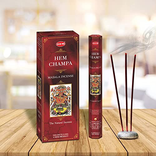 Hem Champa - 90 Masala Sticks (120 Grams) Box - HEM Incense-Pack of 6 x 20 g