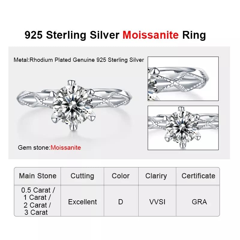 1Ct-Moissanite Diamond Ring -Elegant Engagement Ring -in 925 Pure Silver for Wedding/anniversary/Gift- Adjustable to fit most Size- (SMR07)-Comes with Gift Box
