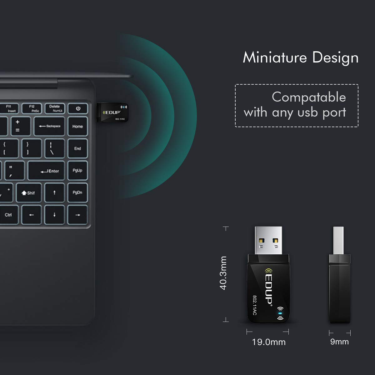 EDUP Mini WiFi Adapter (1300Mbps) with Built-in Antenna