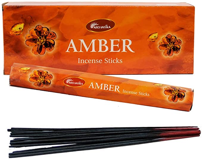 HEM Amber Sandal Incense Sticks Agarbatti Indian Natural Fragrance Hand Rolled- Pack of 6