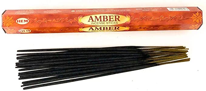 HEM Amber Sandal Incense Sticks Agarbatti Indian Natural Fragrance Hand Rolled- Pack of 6
