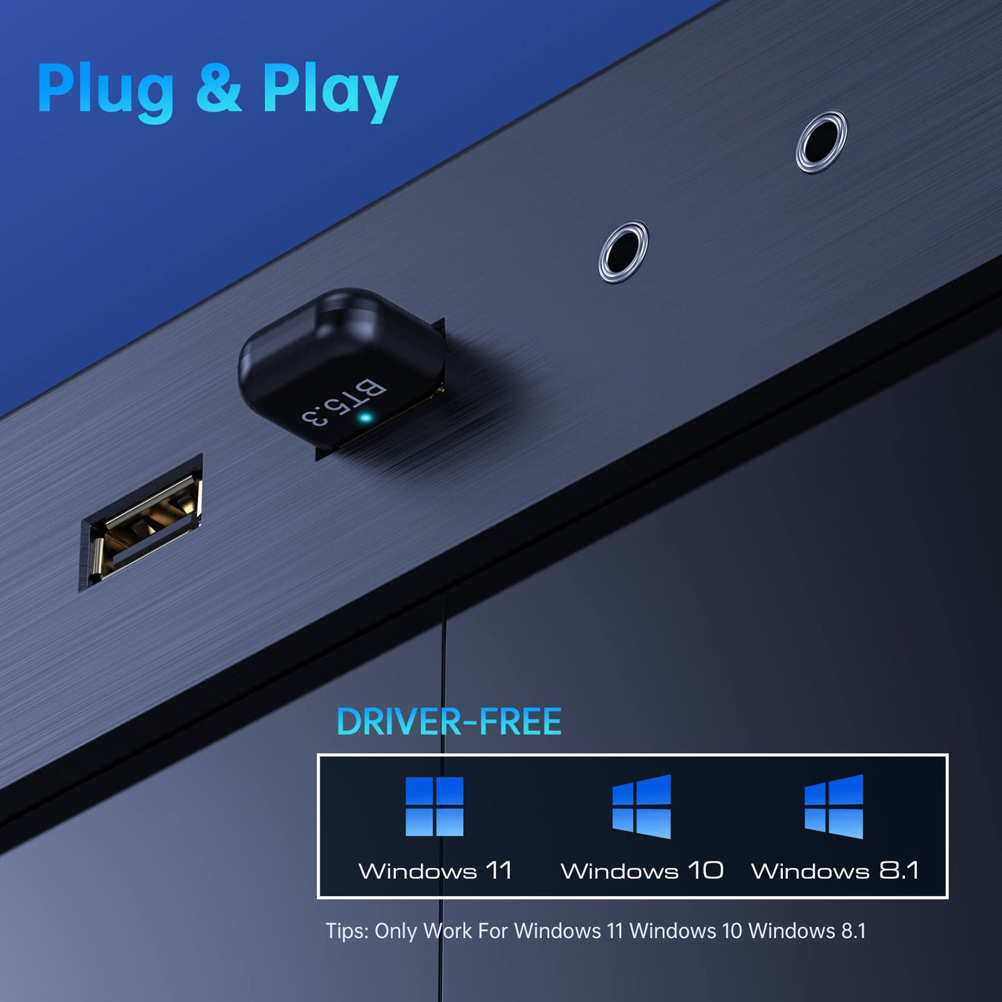 EDUP USB Bluetooth 5.3 Dongle - Supports Windows 11/10/8.1 with Plug and Play