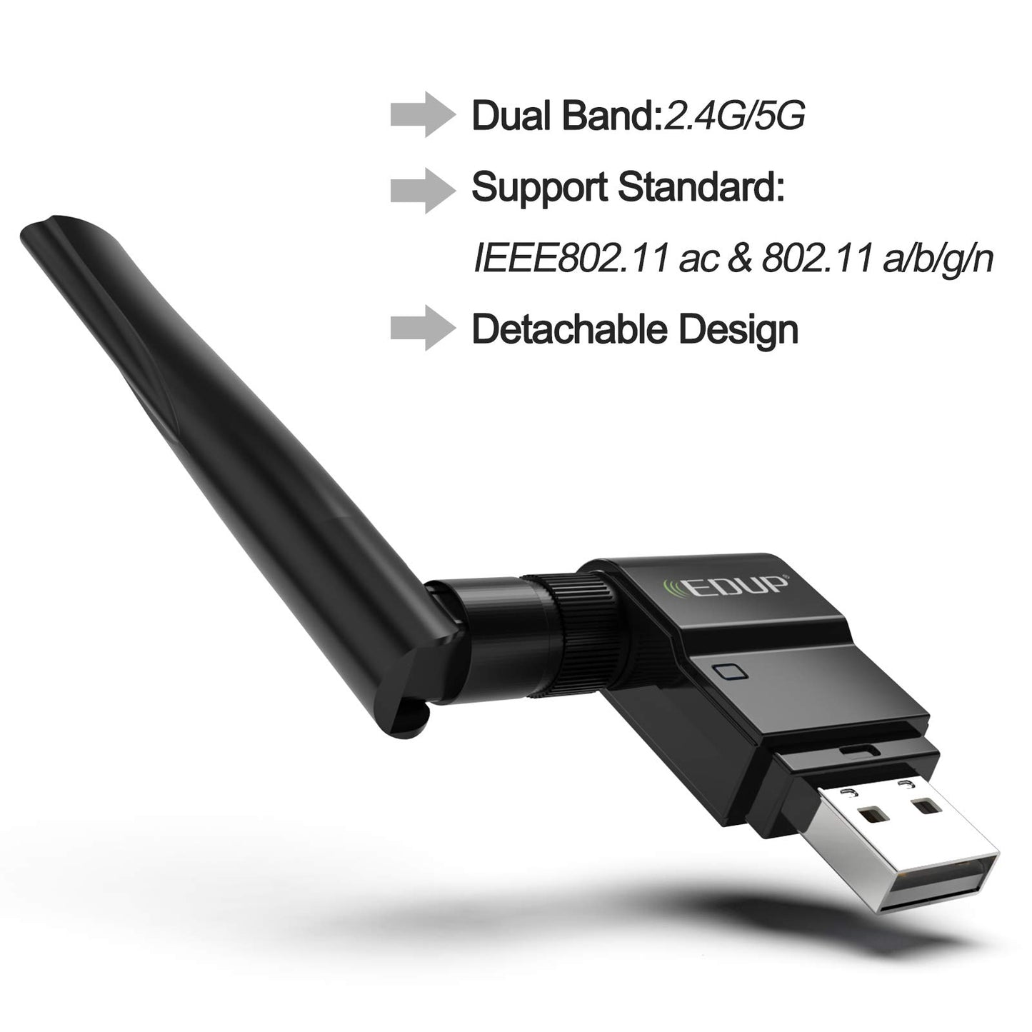 EDUP USB WiFi Adapter Dual Band Wireless Network Adapter 2.4G/5G USB with Extender - Compatible with Windows and Mac OS