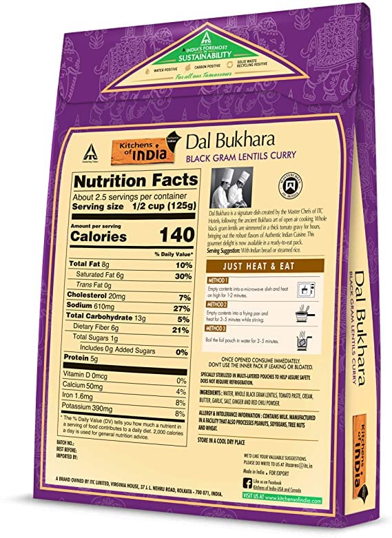 Kitchens of India Heat & Eat, Dinner Variety Pack,(Pack of 6),Dal Bukhara, Pindi Chana,Malai Paneer,Rajama Masala, Palak Paneer,Yellow Dal Tadka