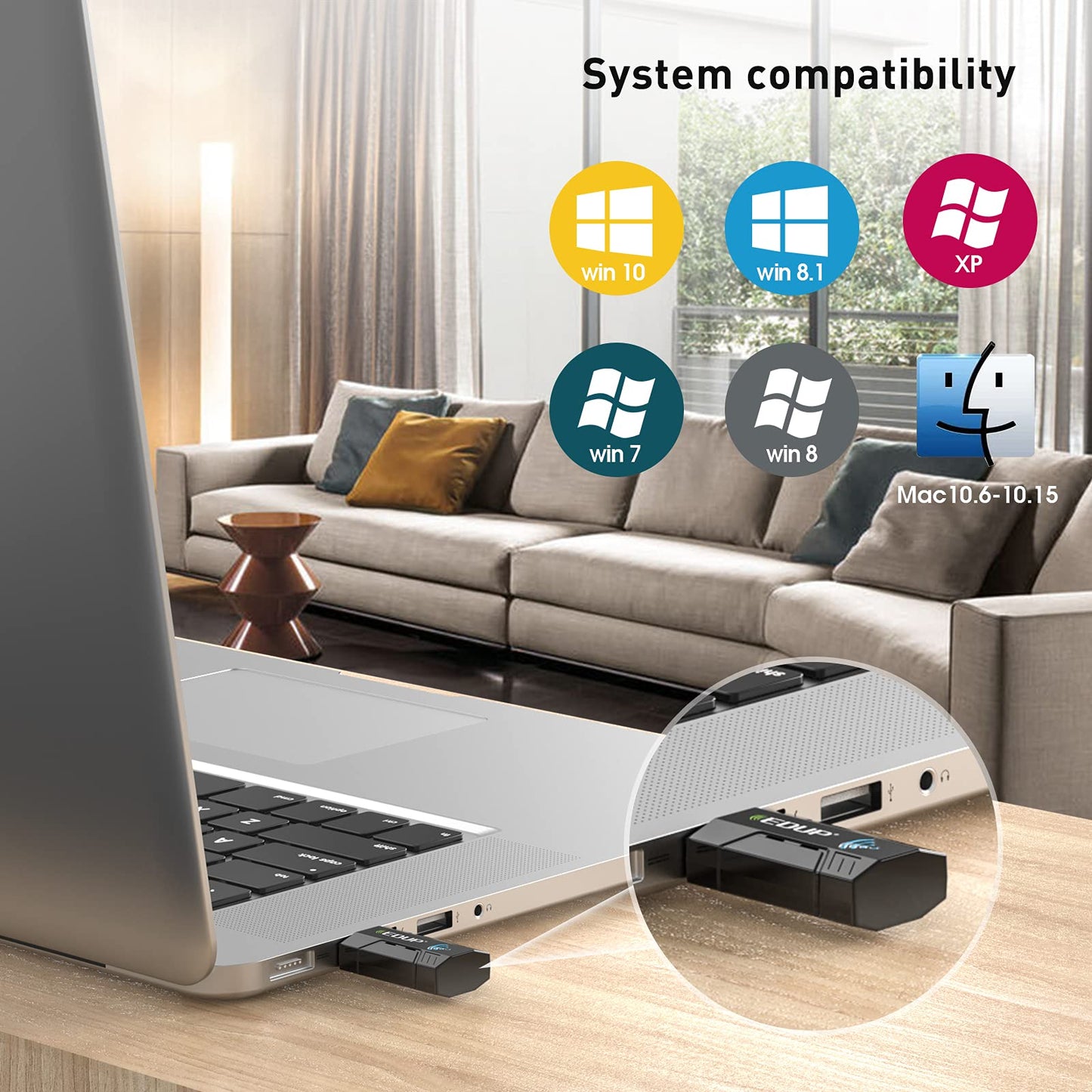 EDUP Mini WiFi Adapter (1300Mbps) with Built-in Antenna