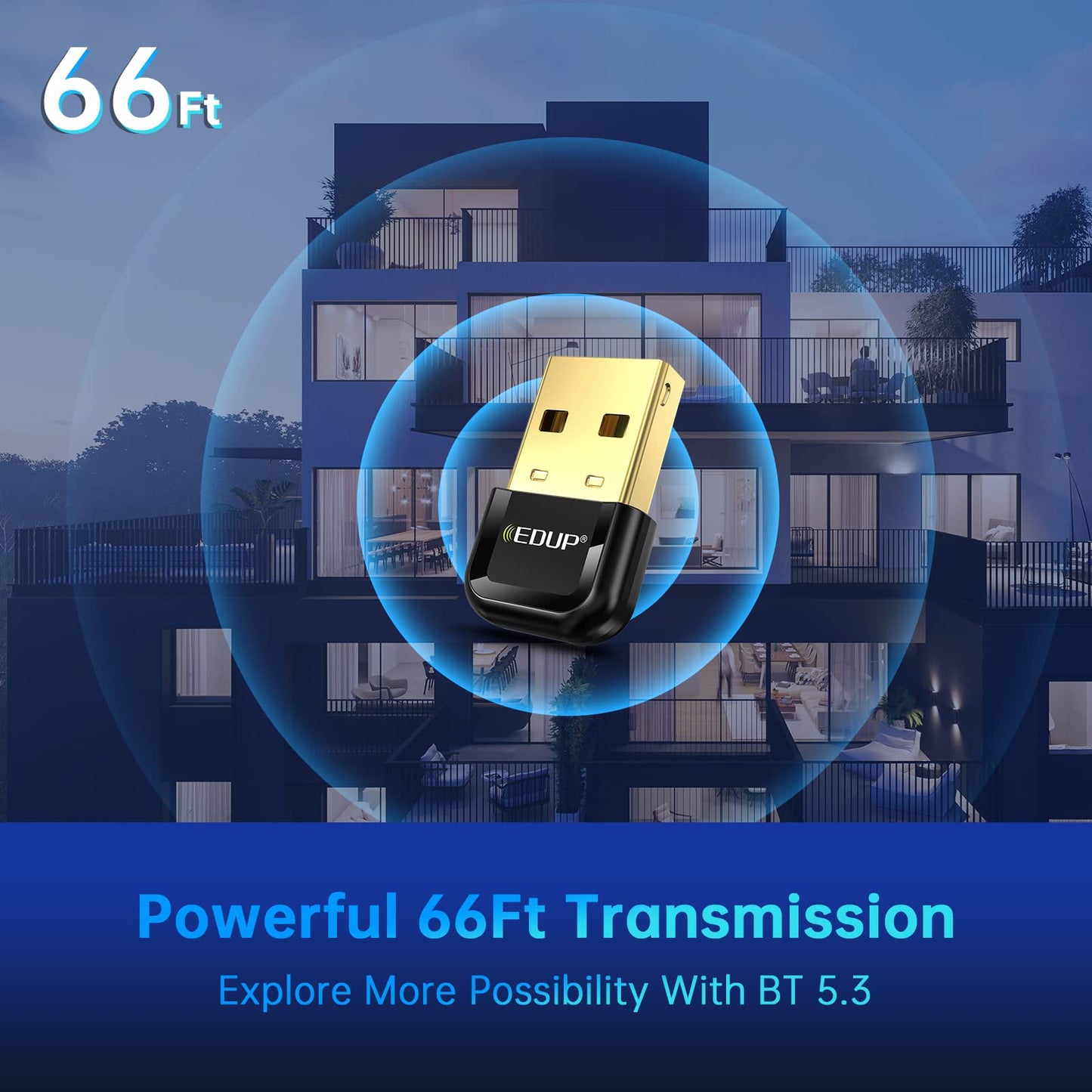 EDUP USB Bluetooth 5.3 Dongle - Supports Windows 11/10/8.1 with Plug and Play