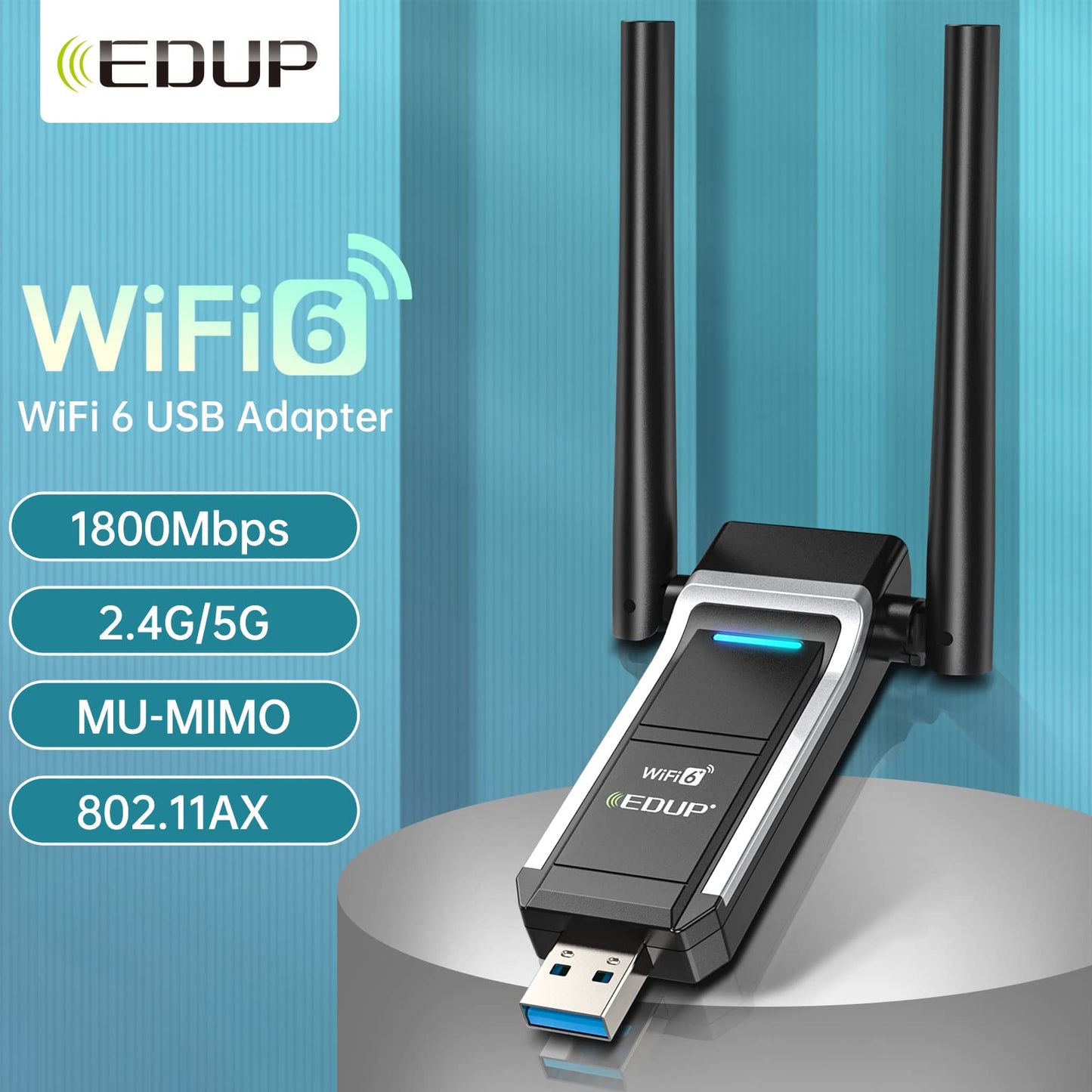 EDUP LOVE USB Wifi 6 Adapter For PC, with Dual Band 5Ghz/2.4Ghz and High Gain Dual Antennas