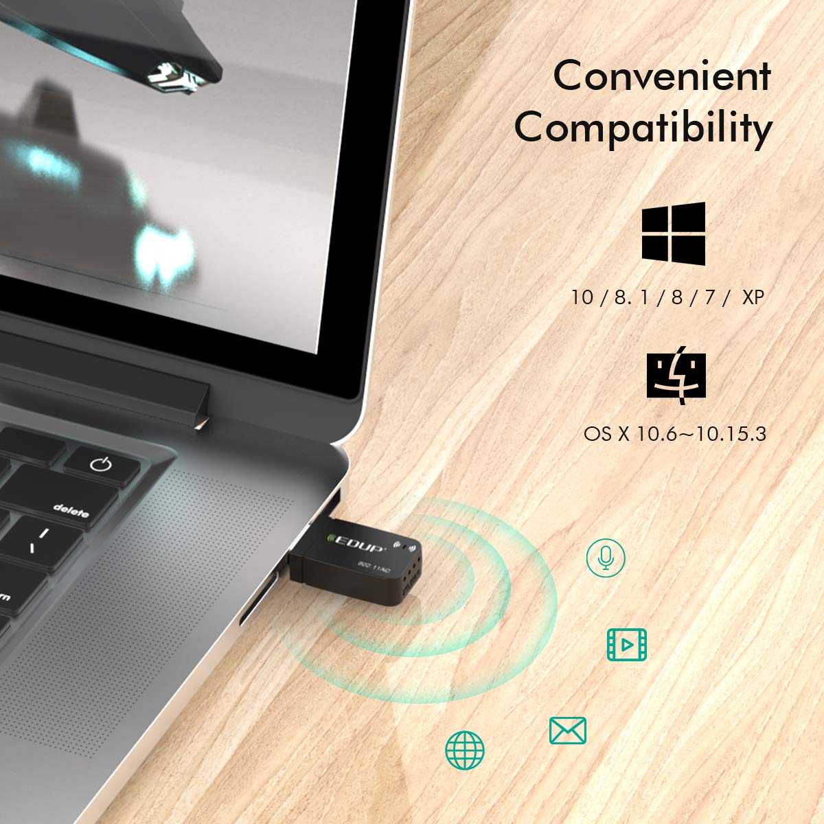 EDUP Mini WiFi Adapter (1300Mbps) with Built-in Antenna