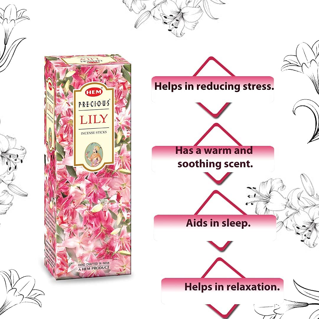 Hem Precious Lily - Box of Six - 20 Stick Tubes - HEM Incense