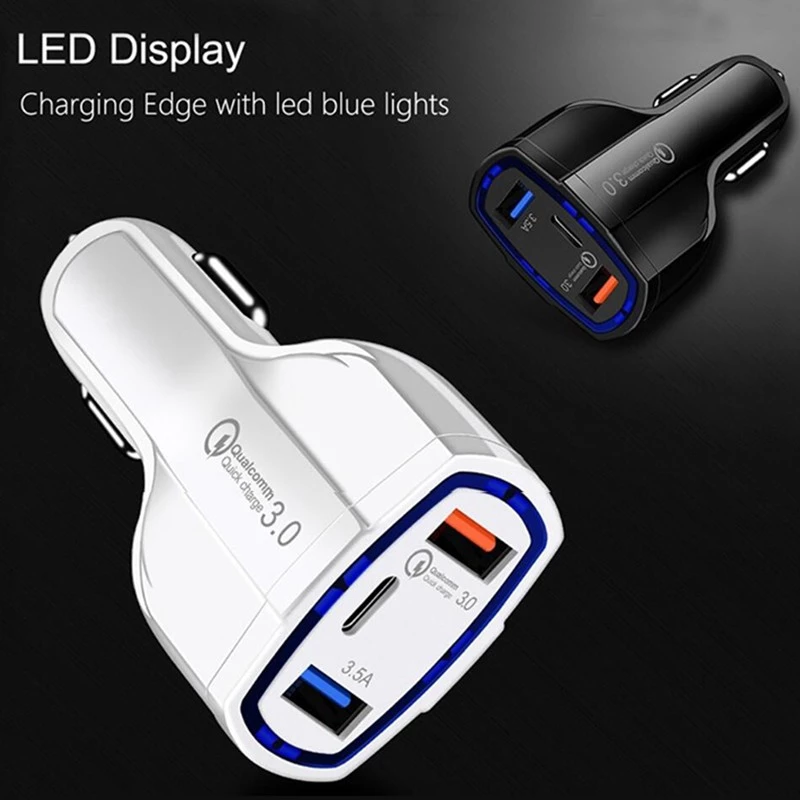 18W PD QC 3.0 2 USB A + 1 USB C Fast Charging Car Plug