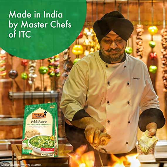 Kitchens Of India Ready To Eat Palak Paneer, Spinach and Paneer Cheese Curry- Pack of 6 X 285 g
