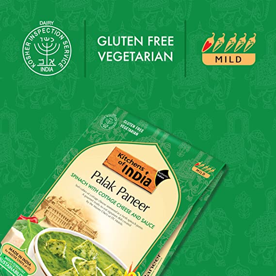 Kitchens Of India Ready To Eat Palak Paneer, Spinach and Paneer Cheese Curry- Pack of 6 X 285 g