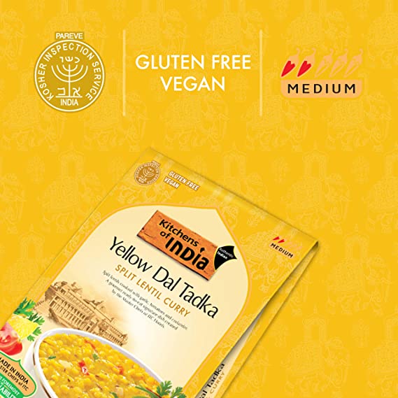 Kitchens of India Yellow Dal Tadka, Split Lentil Curry- Pack of 6 X 285 g.
