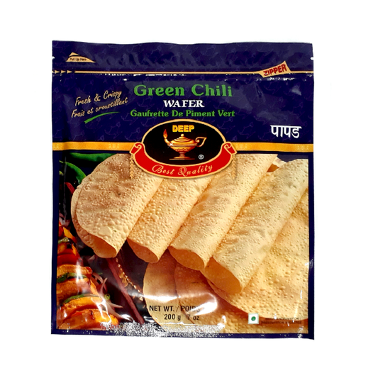 Deep Green Chili Wafer (Papad) - 3 PACK - 200g each