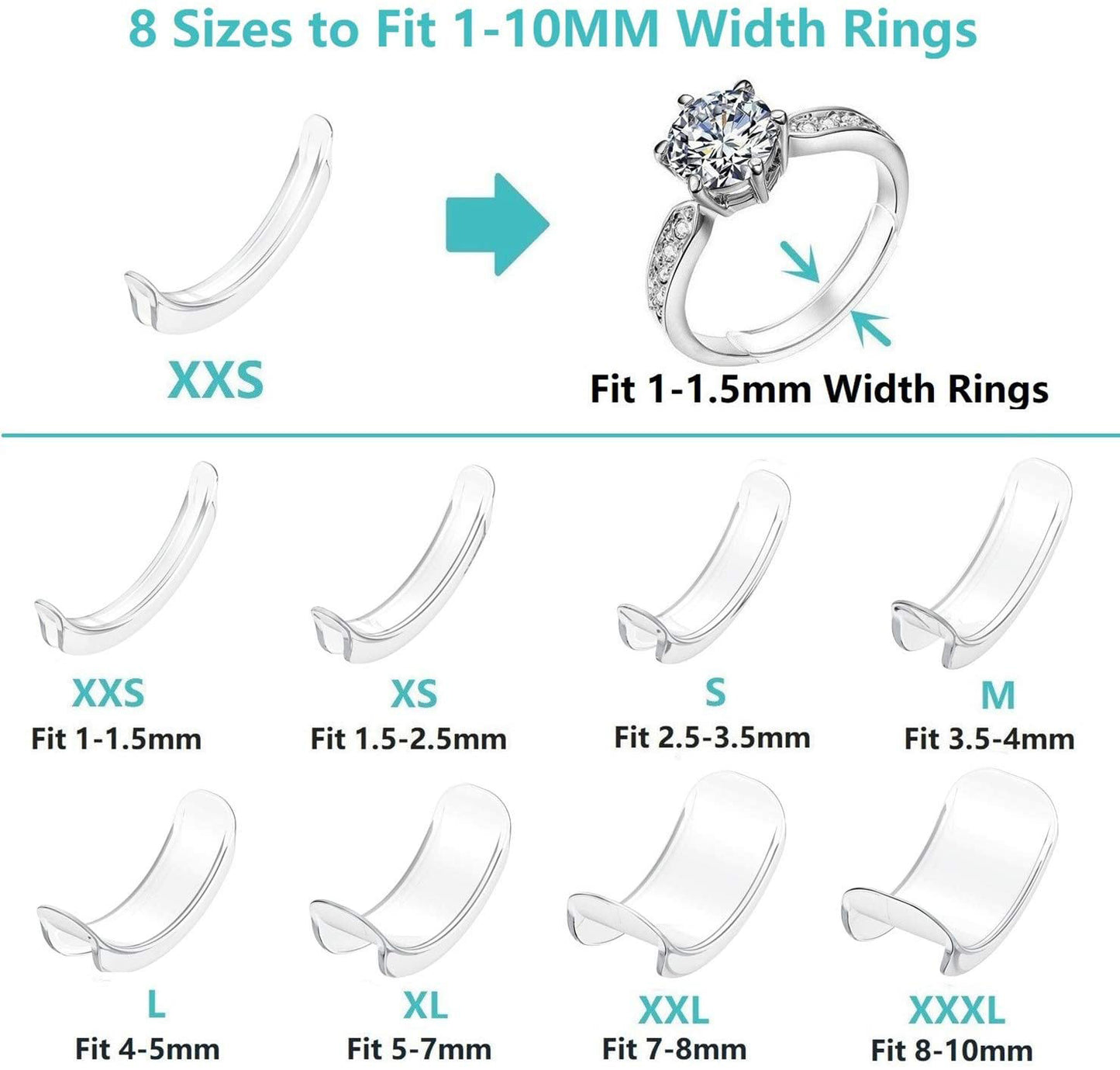 Ring Size Adjuster for Loose Rings Ring Adjuster Fit Any Rings, Assorted Sizes of Ring Sizer (8PCS)