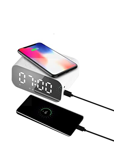 Digital Alarm Clock,Bluetooth Speaker,FM & 10W Fast Wireless Charger Station & USB C Charging Port with Aux Input,Temperature Display with Handsfree Call Functions,Black,BT510