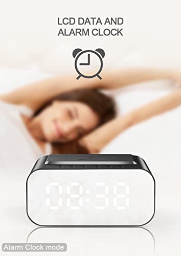 Digital Alarm Clock,Bluetooth Speaker,FM & 10W Fast Wireless Charger Station & USB C Charging Port with Aux Input,Temperature Display with Handsfree Call Functions,Black,BT510