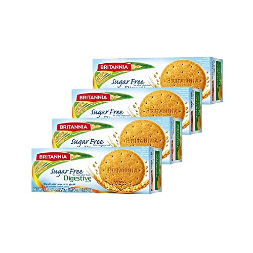 Britannia Digestive Sugar Free Biscuits 12.34oz (350g) - Whole Wheat Flavor Cookies - Breakfast & Tea Time Healthy Snacks - Pack 4