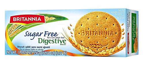 BRITANNIA Digestive Sugar Free Tea Time Cookies 12.34 Oz (350g) - Whole Wheat Flavor - Breakfast Lunch Light & Crispy Toasted Cookies - Suitable for Vegetarians (Pack of 1)