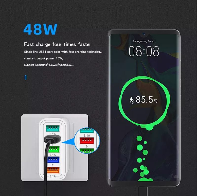 48W QC 3.0 5 Port Fast Charger
