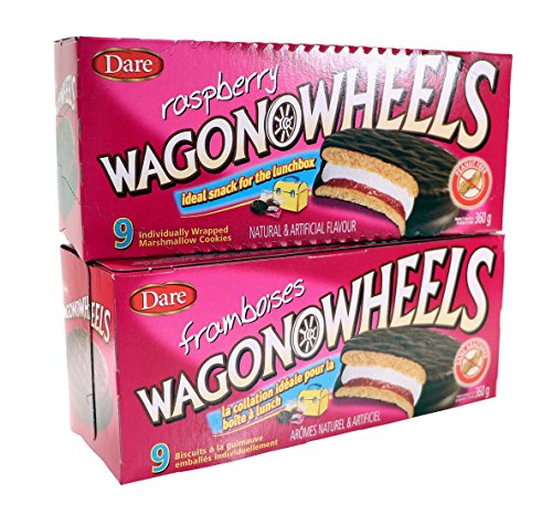 Raspberry Wagon Wheels - Chocolate Covered Marshmallow cookies with a Raspberry filling- 9 count (2-pack) / Wagon Wheels Framboise 9 biscuits à la guimauve enrobées en chocolate avec une garniture de framboise (paquette de 2)