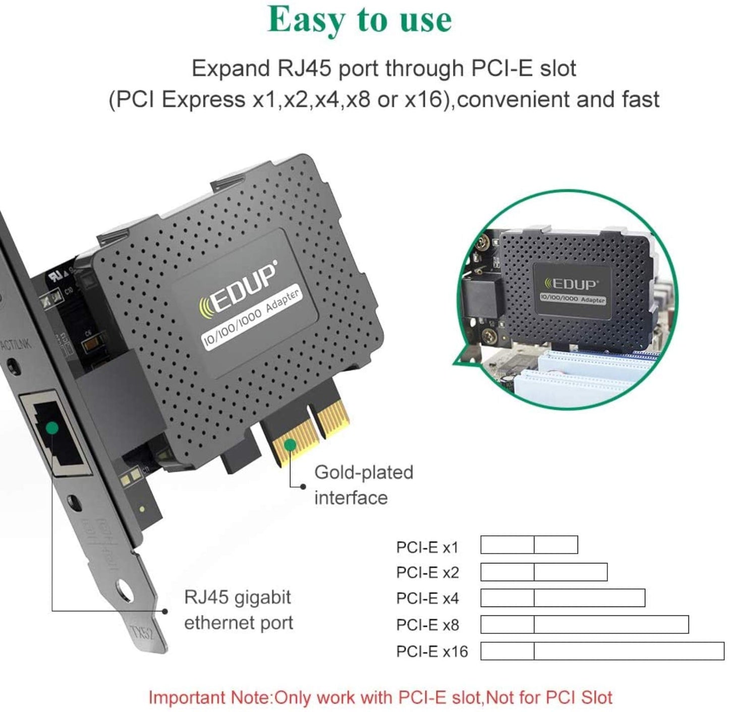 EDUP Gigabit Ethernet PCI-E Network Card - RJ45 LAN Adapter Converter for Desktop PC