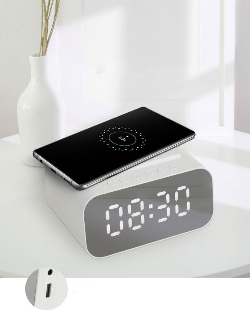 Digital Bluetooth Alarm Clock With FM, Call Functionality, and 10W Fast Wireless Charger Station