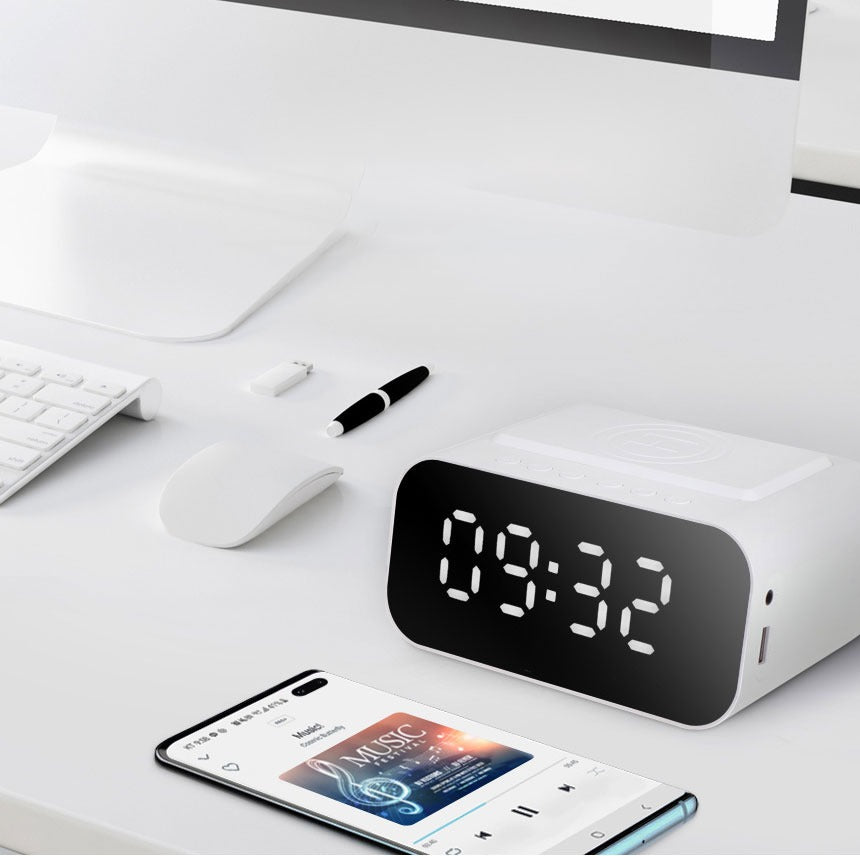 Digital Bluetooth Alarm Clock With FM, Call Functionality, and 10W Fast Wireless Charger Station