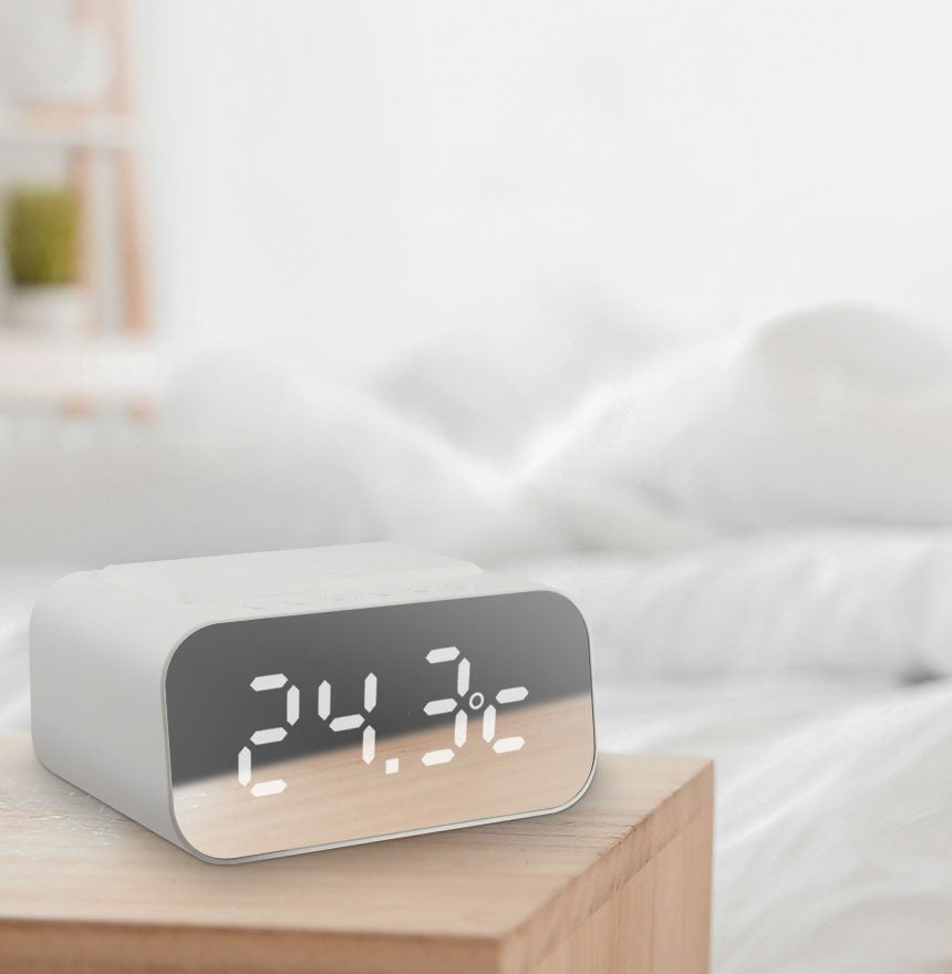 Digital Bluetooth Alarm Clock With FM, Call Functionality, and 10W Fast Wireless Charger Station